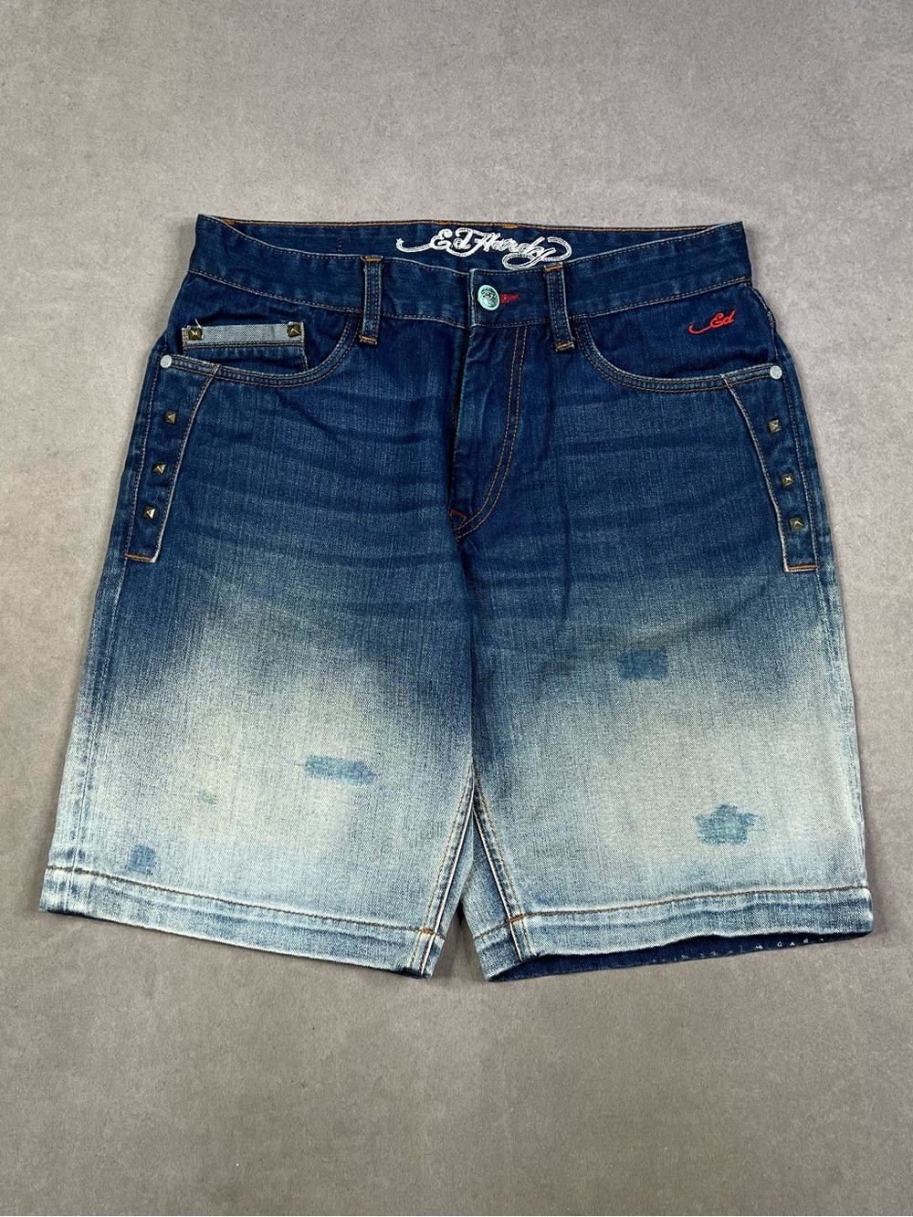 Ed Hardy Two-Tone Blue Fade Denim Shorts